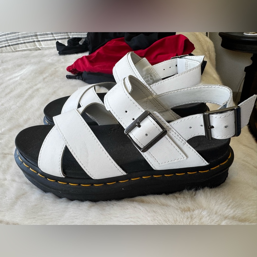 Dr. Martens Womens White Leather Strappy Sandals